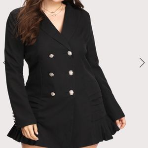 V Neckline Double Breasted Ruffle Hem Blazer Dress